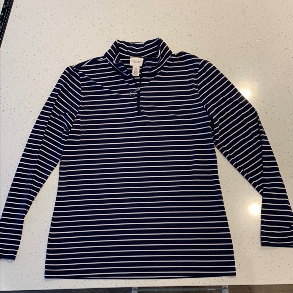 Weekends by Chico's Women's 0 Navy and White Striped Pullover Casual Lightweight